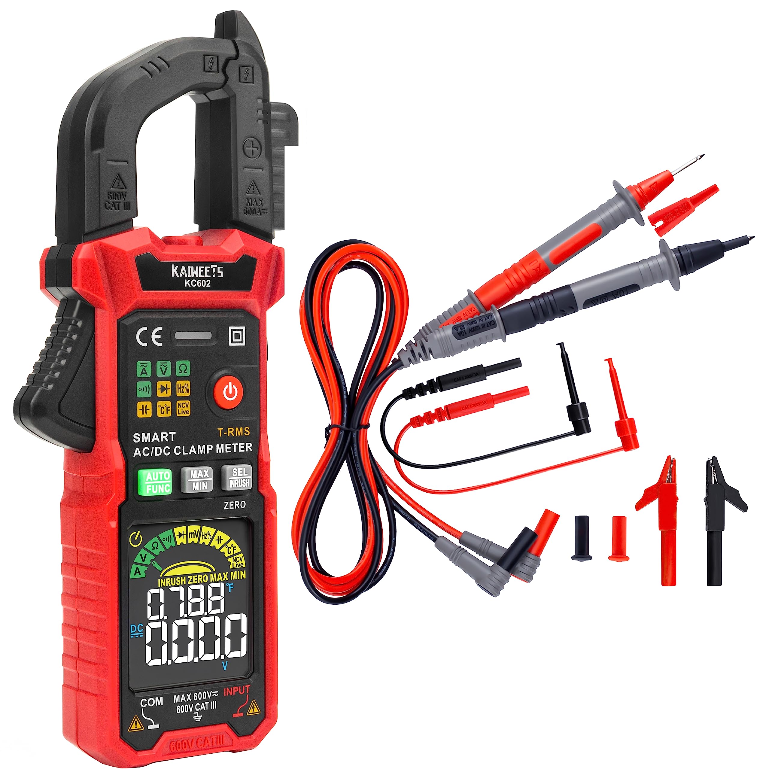 KAIWEETS Smart Digital Clamp Meter with D-Shaped Jaws & Soft